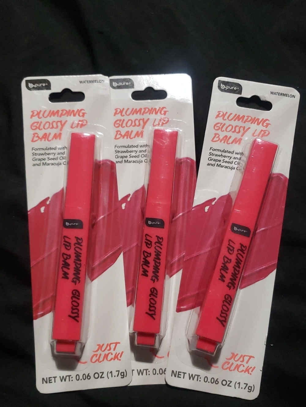 B-Pure Plumping Glossy Lip Balm Watermelon .06fl Oz New Lot x3